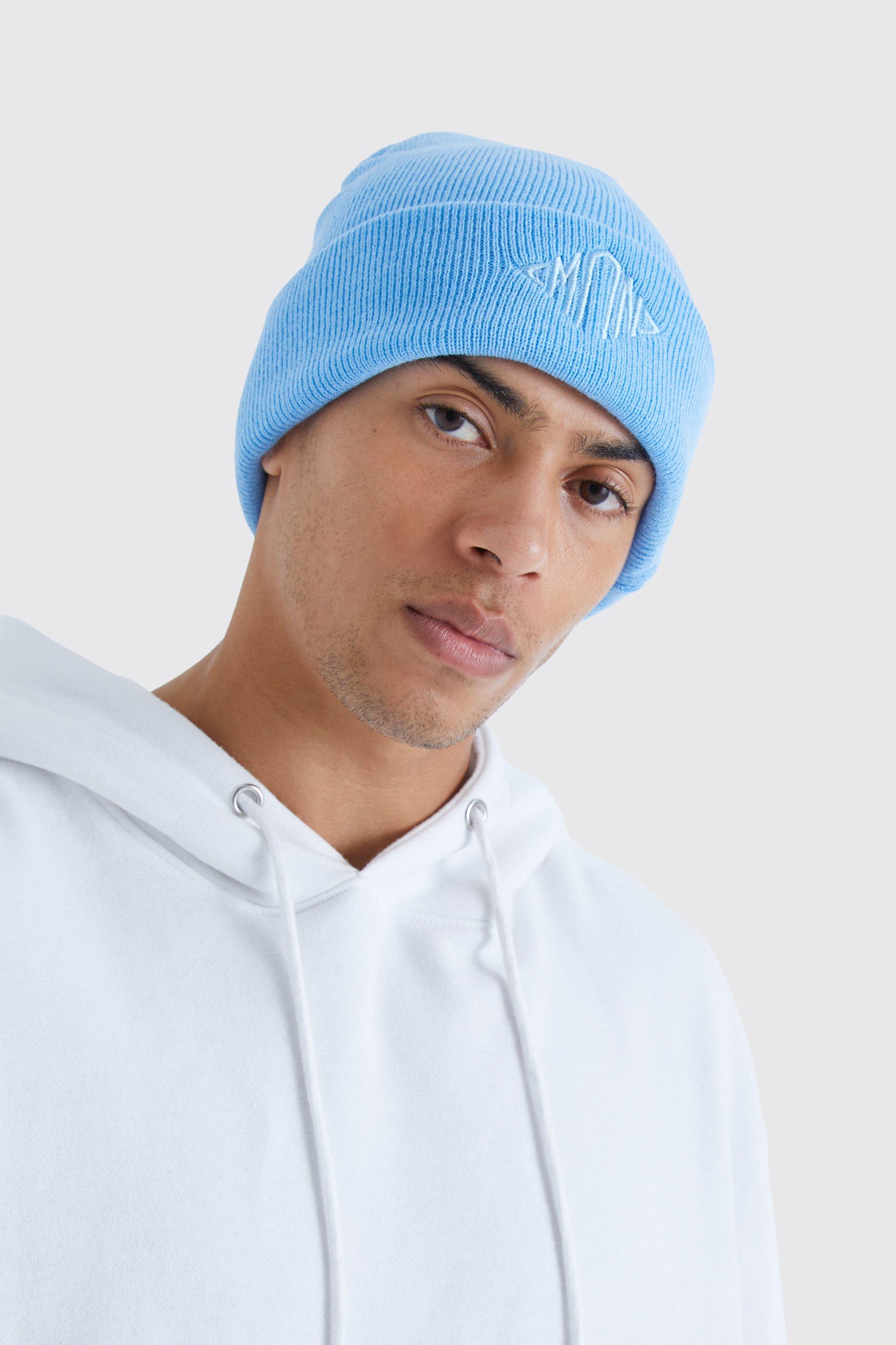 Mens Blue Man Diamond Beanie, Blue